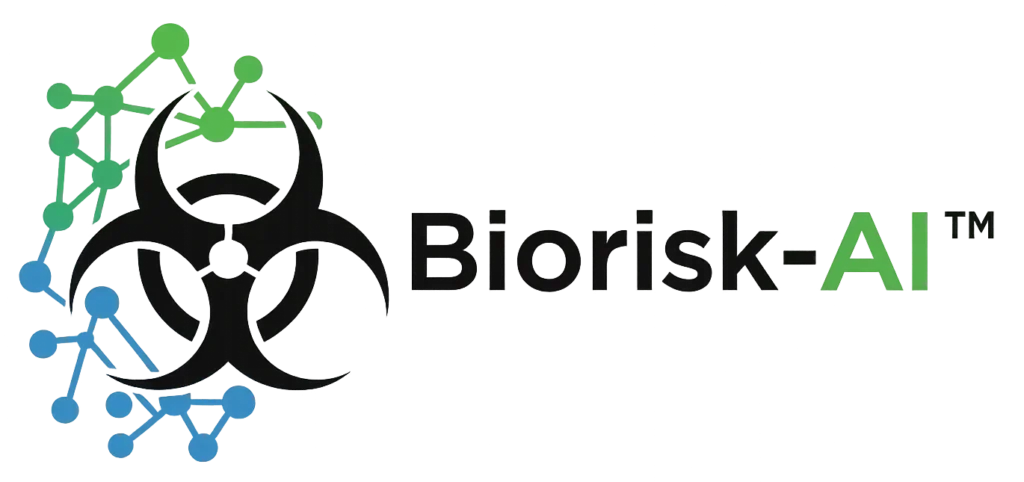a trademark logo of with an biorisk intereconnected icon
